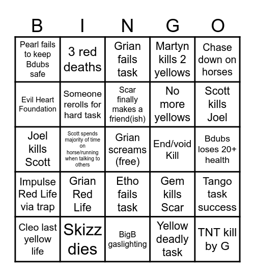 Secret Life Bingo Card