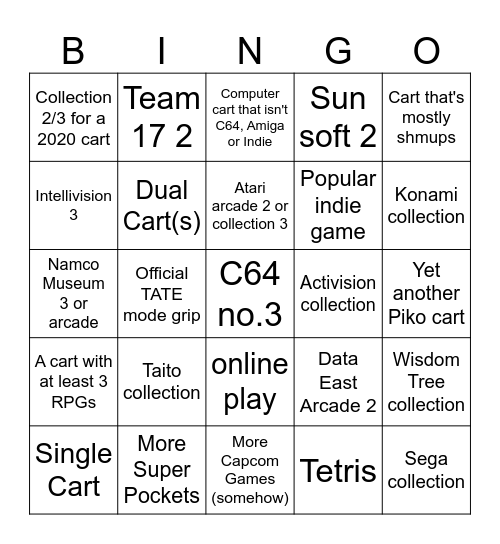 Evercade 2023 Bingo Card