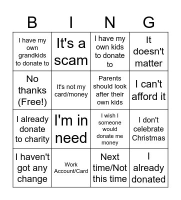 Be the Joy Excuses Bingo Card