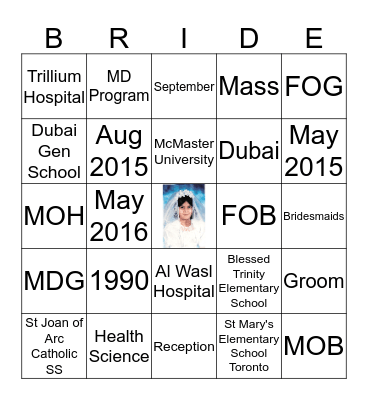 Kimberly's Bridal Shower Bingo Card