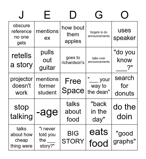 JEDGO Bingo Card