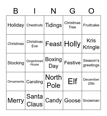 Holiday Bingo Card
