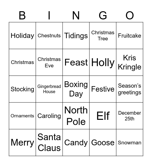 Holiday Bingo Card