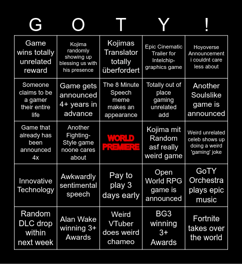 GoTY Edition Bingo Card