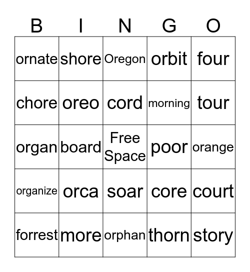 'OR' Bingo Card