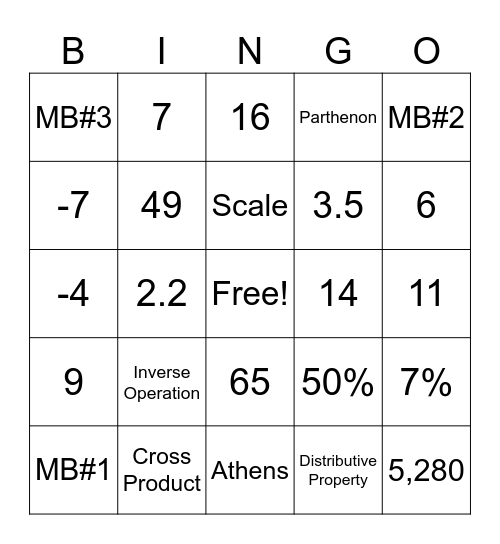 Math Bingo 12/8/23 Bingo Card