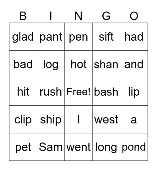 CCVC/CVCC Bingo Card