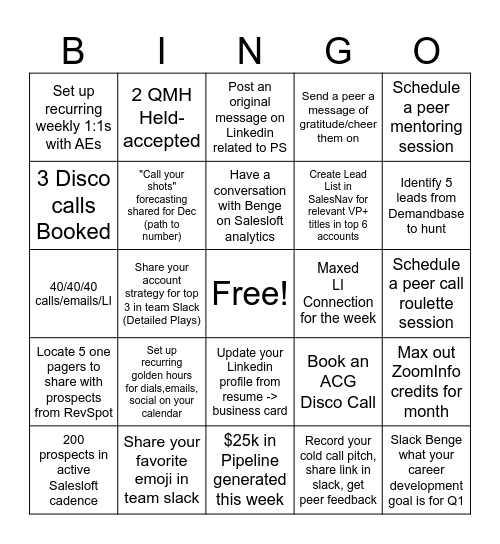 2nd Week of December Blitz Bingo Card