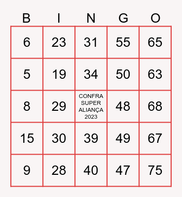 Number Bingo 1-75 Bingo Card