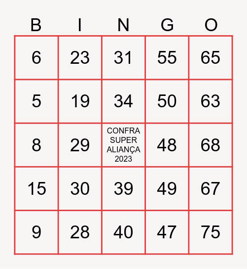 Number Bingo 1-75 Bingo Card