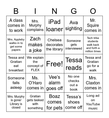 1st Hour library BINGO Card