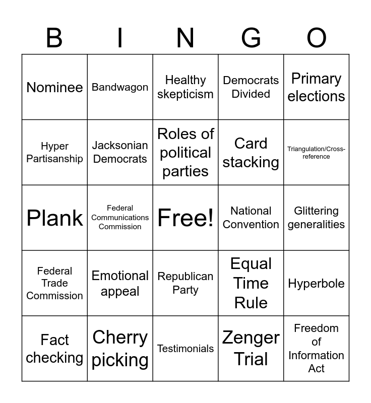 Unit 7 Bingo Card