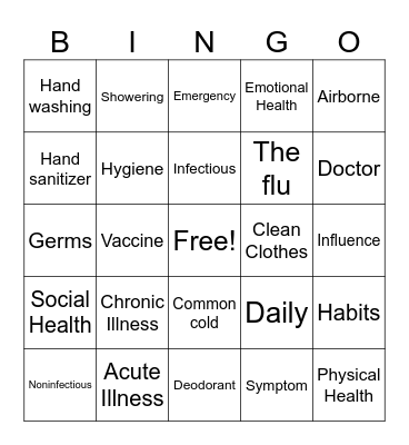 Disease Bingo Card