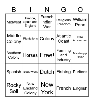 Colonial Review Bingo Card