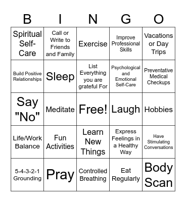 Mindfulness BINGO Card