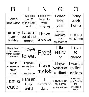 Probation Bingo Card