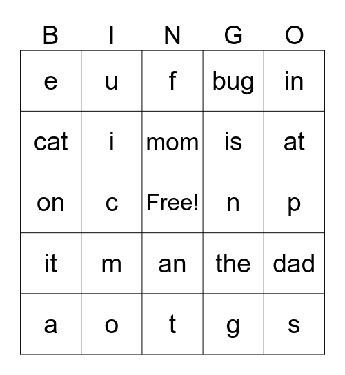 Kinder Bingo Card