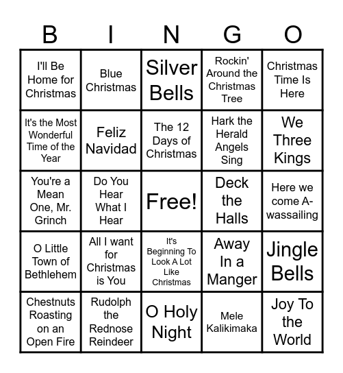 Christmas Music Bingo! Bingo Card