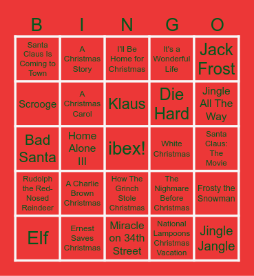 Holiday Movies-Week 2 Bingo Card
