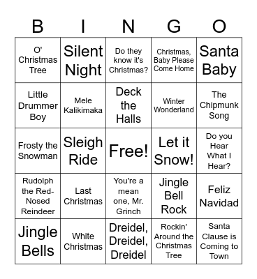 Holiday Jingle Bingo Card