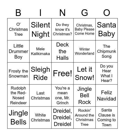 Holiday Jingle Bingo Card