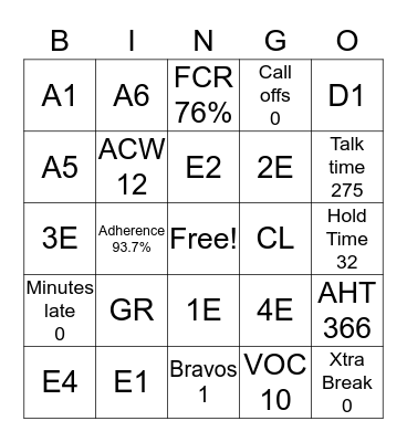 T.L.C Bingo Card