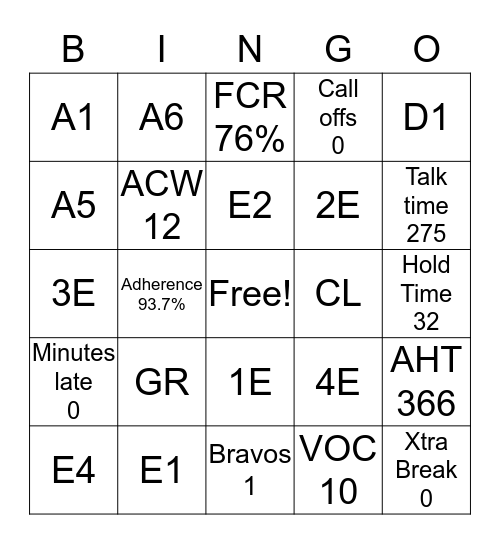 T.L.C Bingo Card