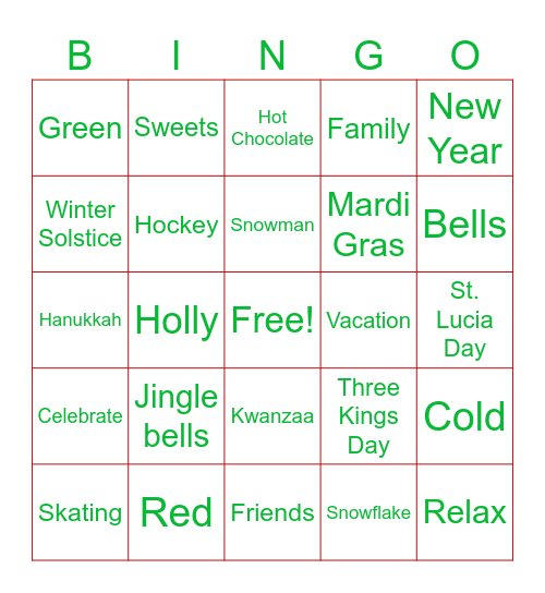 Festive Friday Bingo Card