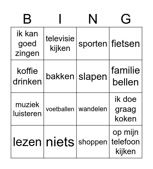 praten over vrije tijd Bingo Card