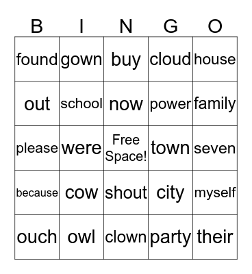 Spelling Words Bingo Card