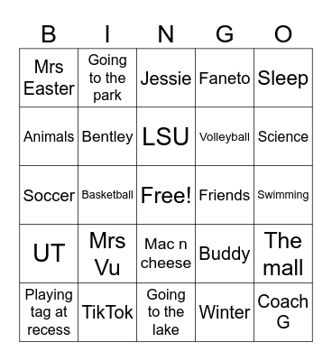 Reagan's Birthday Bingo Card