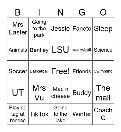Reagan's Birthday Bingo Card