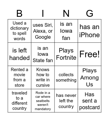 Find Someone who.. Bingo Card