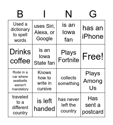 Find Someone who.. Bingo Card