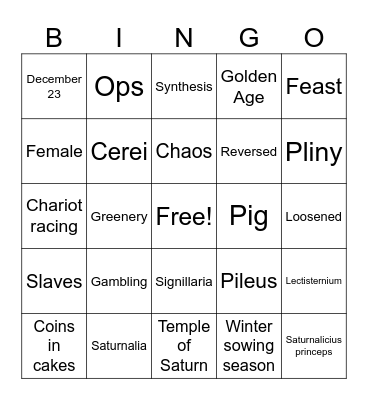 Saturnalia Vinco Bingo Card