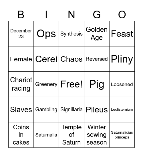 Saturnalia Vinco Bingo Card