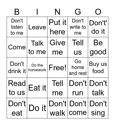 Los mandatos! Bingo Card
