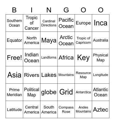 Geography Bingo Card