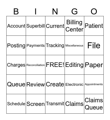 Claim Creation & Submission Bingo Card