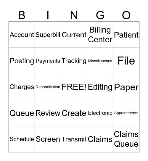 Claim Creation & Submission Bingo Card