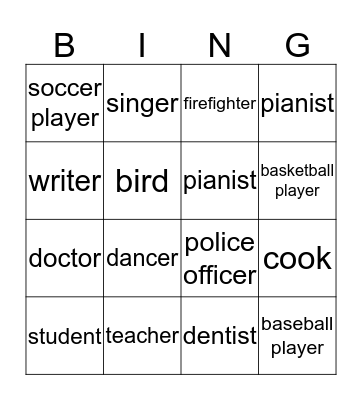 What do you want to be? Bingo Card