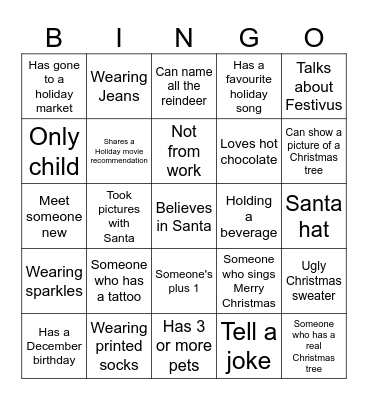 Social Committee Holiday Bingo Card