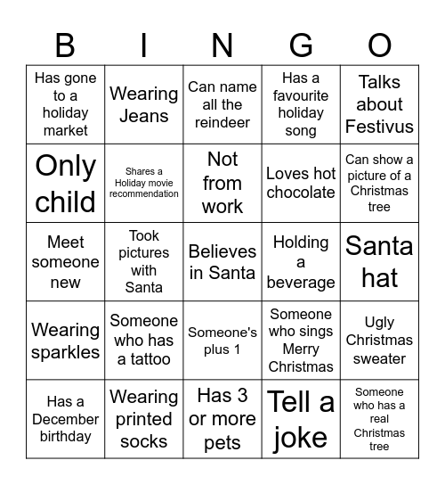Social Committee Holiday Bingo Card