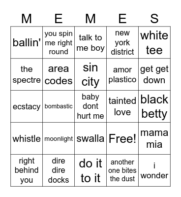 Meme songs Bingo Card