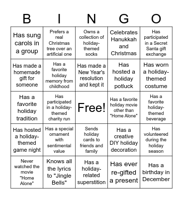 GAP Holiday BINGO! Bingo Card