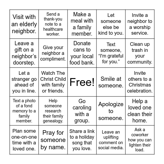 Light the World Bingo Card
