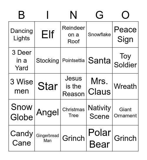 Christmas Lights Bingo Card