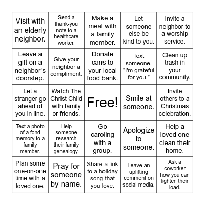 Light the World Bingo Card