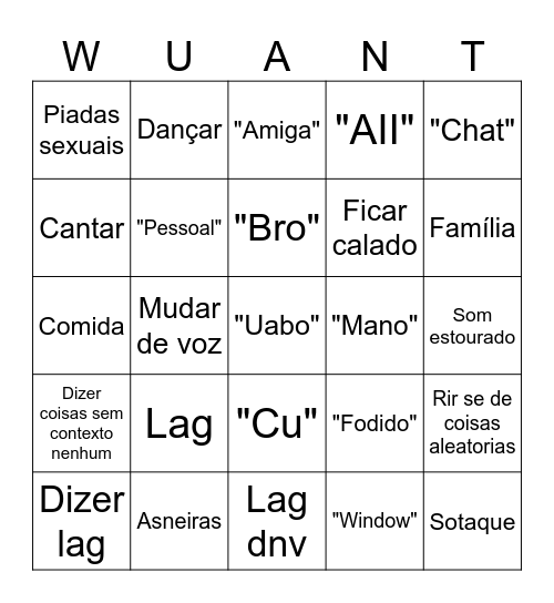 WUANT BINGOH Bingo Card