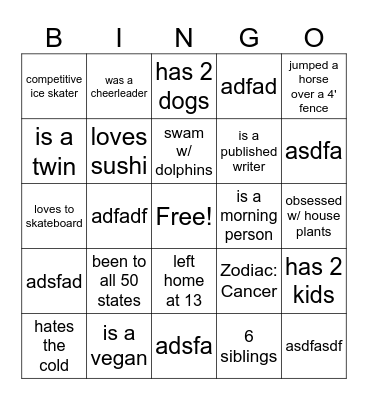 2 truths and a lie Bingo Card